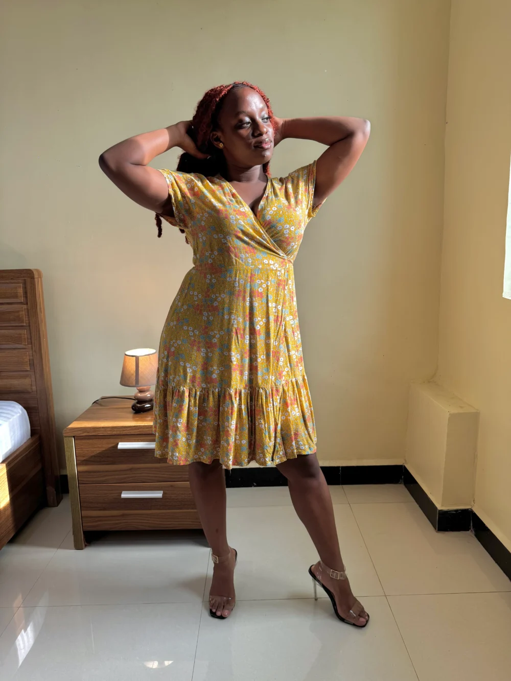 Floral Wrap Shirred Dress