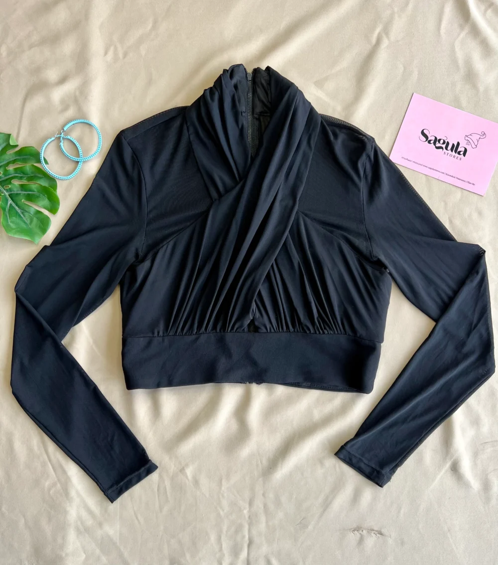 Little Black Cross Crop Top