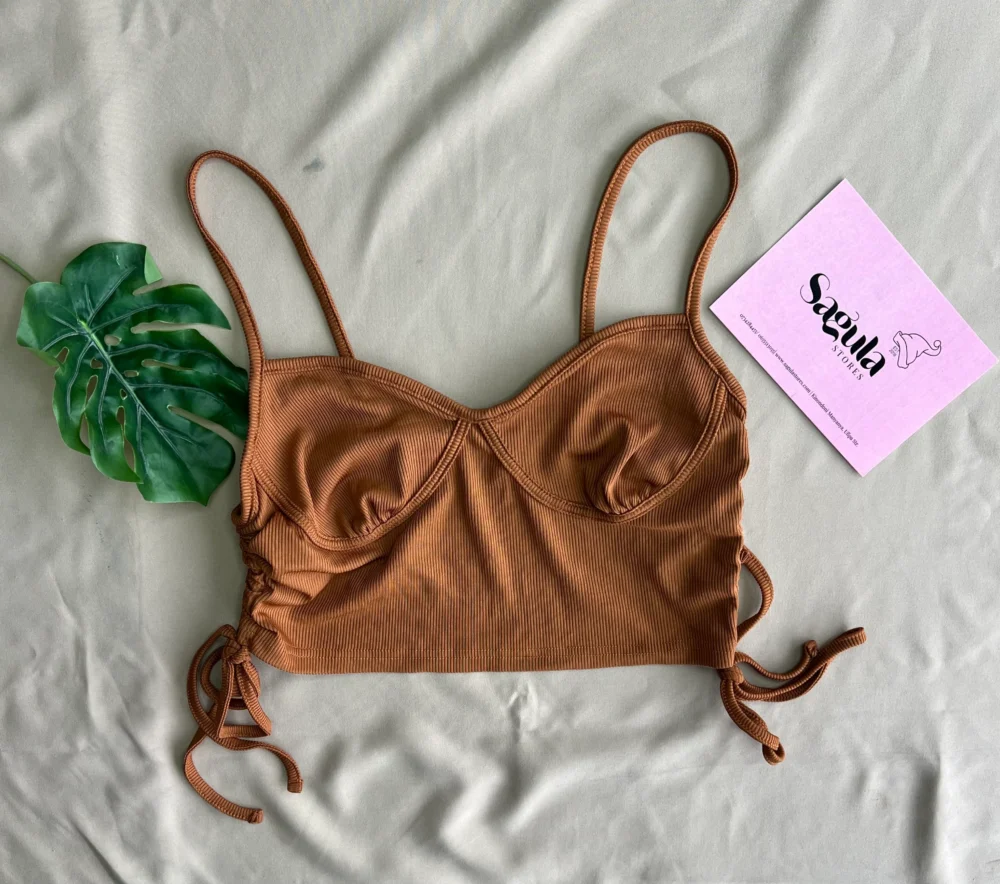 SHEIN Ruched Spaghetti Strap Ribbed Crop Top