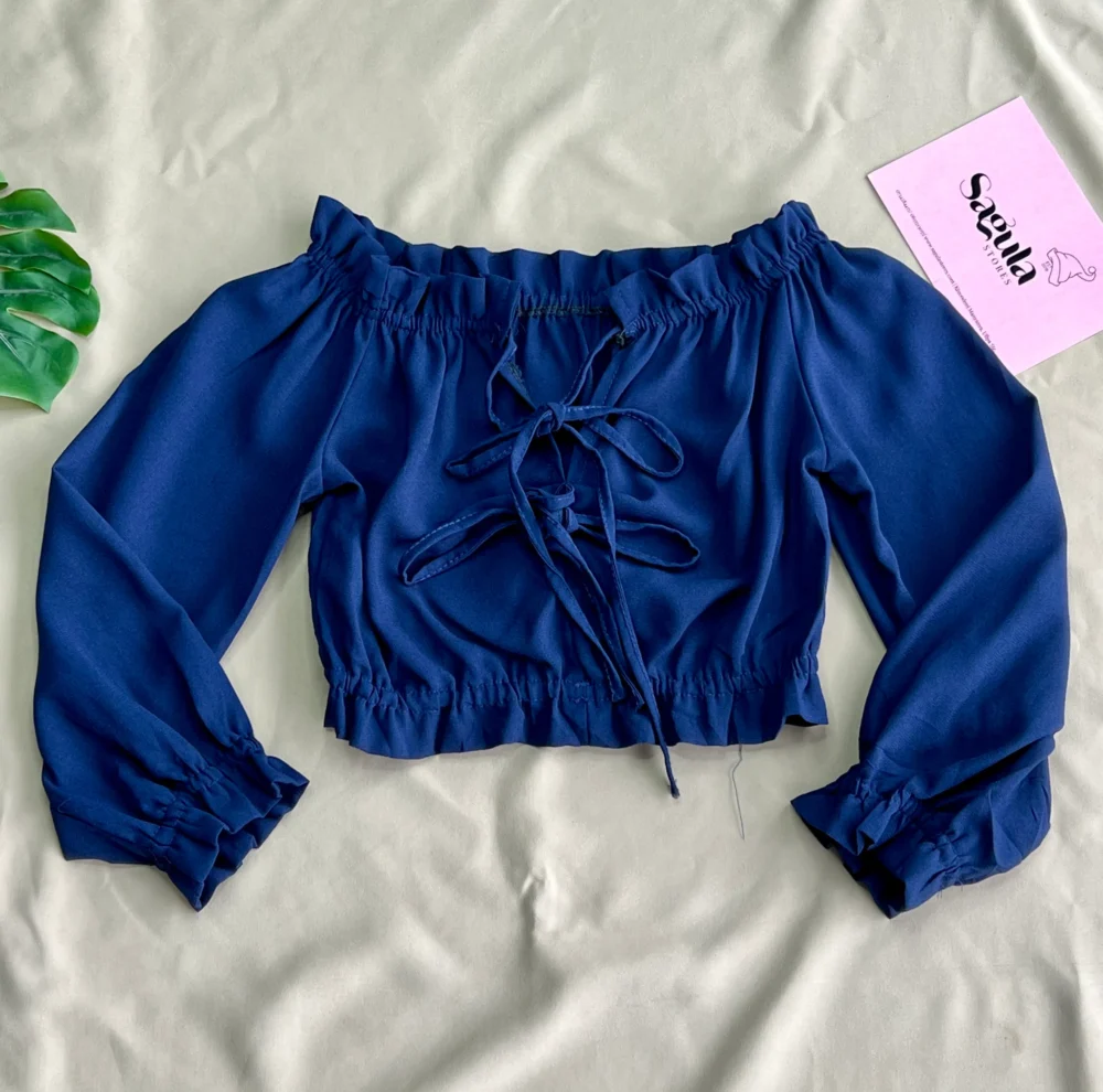 A Cute Shade Of Blue Ruched Crop Top