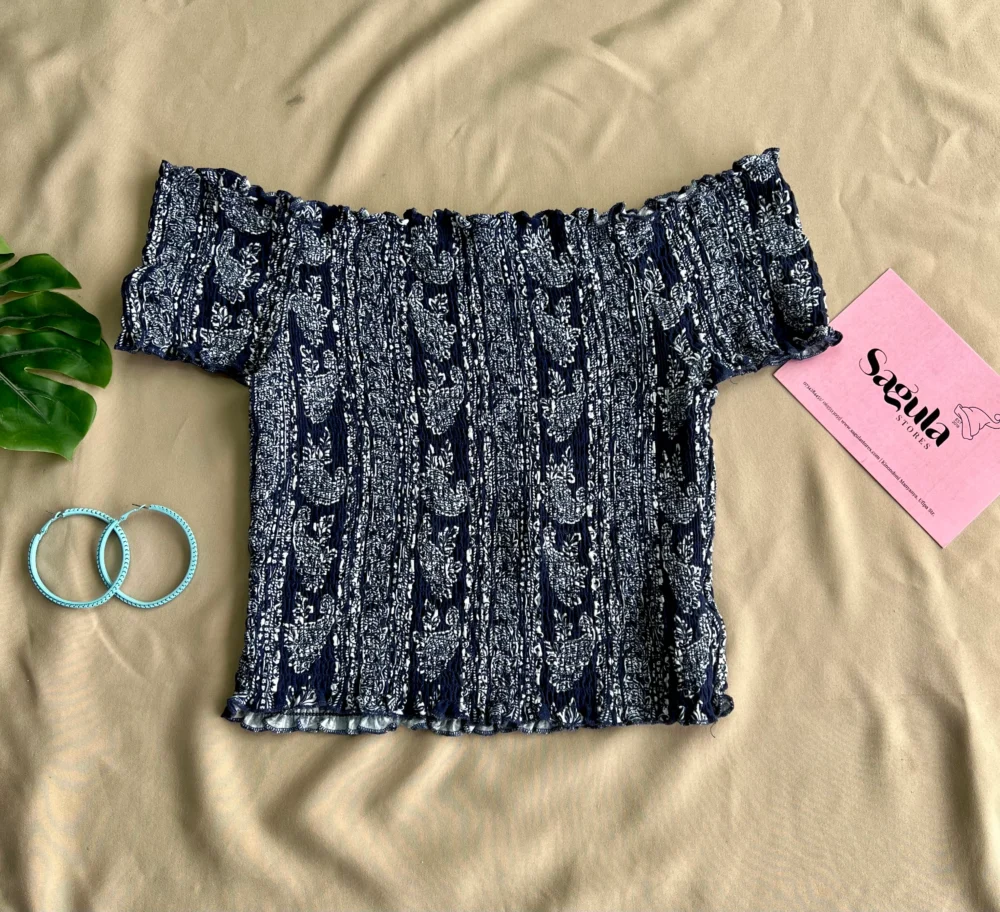 Culture Pattern Off Shoulder Crop Top