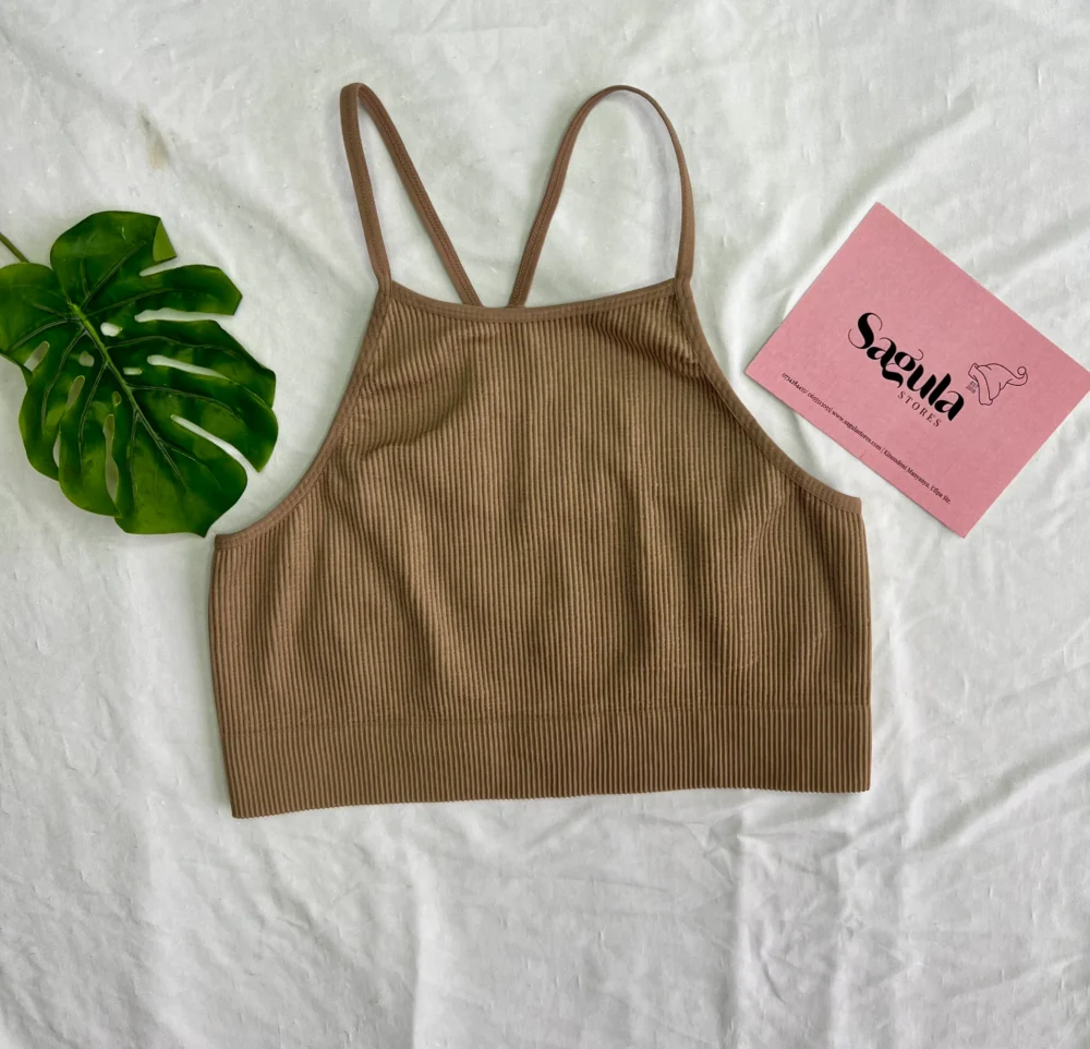 Sleeveless Beige Fitted Crop Top