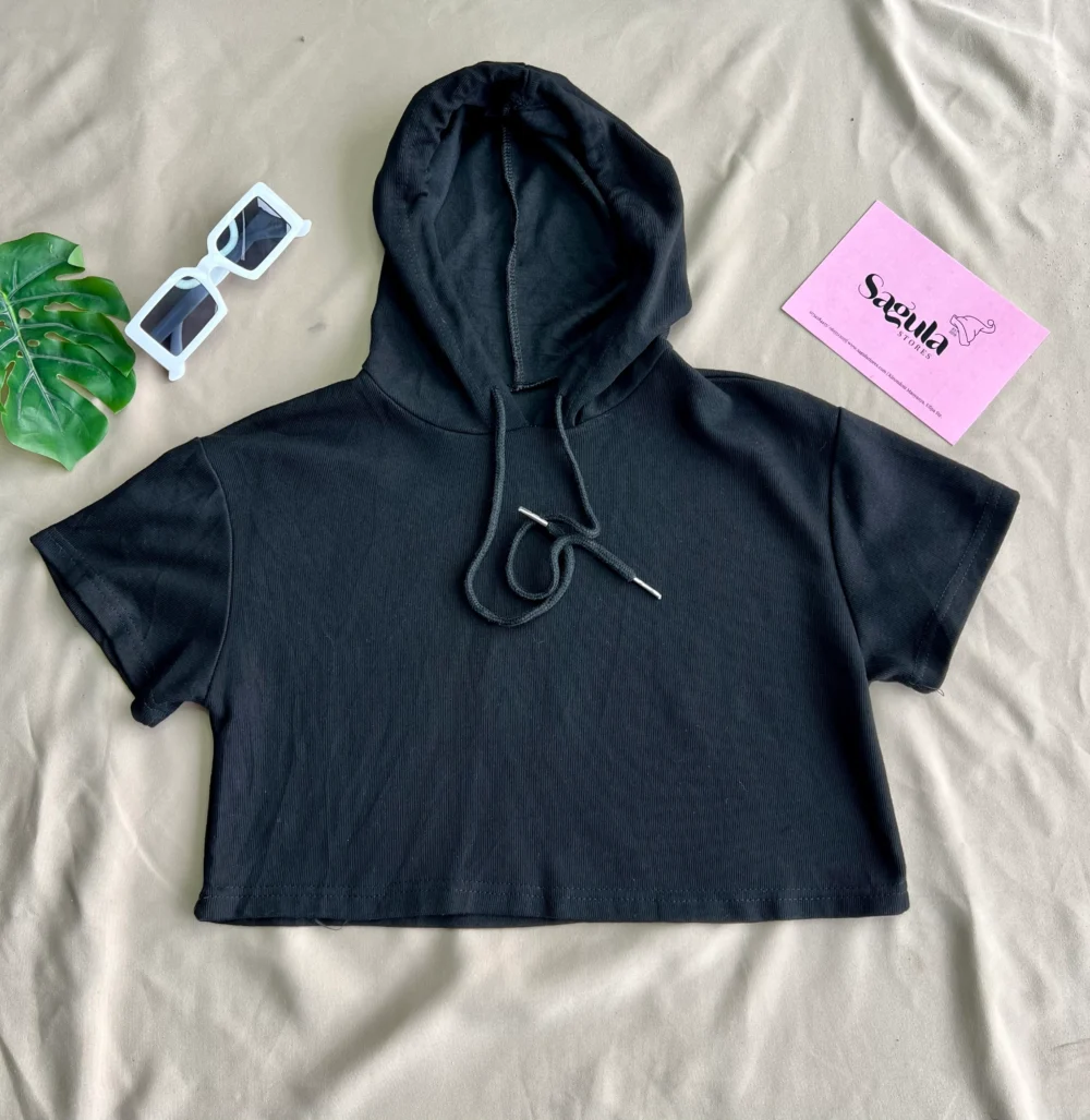Black Hooded Crop Top