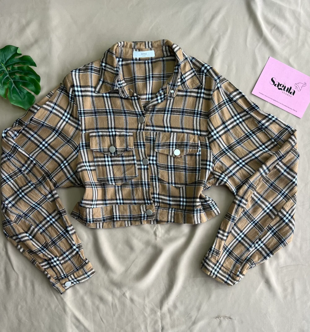 Checkered Crop Top With Long Sleeves